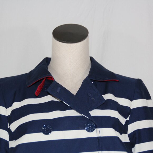 Talbots Petite Breton Nautical Navy White Stripe Peacoat Blazer Jacket Sz Large - Picture 4 of 12